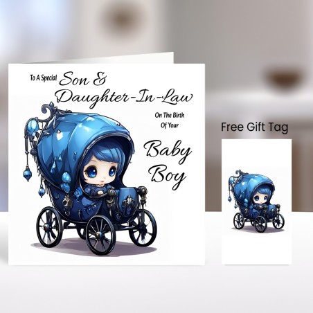 Son & Daughter-In -Law Baby Boy Card / Gift Tag Inc/ Goth Theme, Gothic Style,