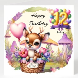 Baby Deer Birthday Card & Matching Gift Tag/ From Age 1-12