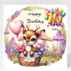 Baby Deer Birthday Card & Matching Gift Tag/ From Age 1-12
