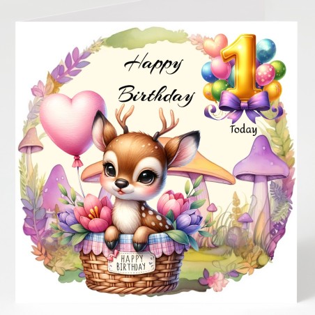 Baby Deer Birthday Card & Matching Gift Tag/ From Age 1-12