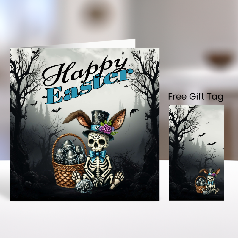 Easter Card with Matching Gift Tag / Gothic Theme, Gothic Bunny, Easter Egg
