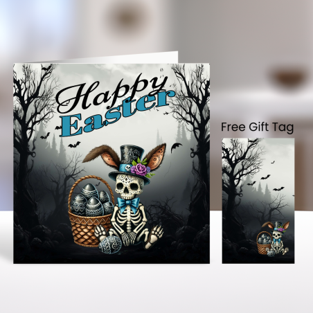 Easter Card with Matching Gift Tag / Gothic Theme, Gothic Bunny, Easter Egg