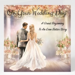 Wedding Day Card & Matching Gift Tag /Elegant, Floral, Couple, Marriage