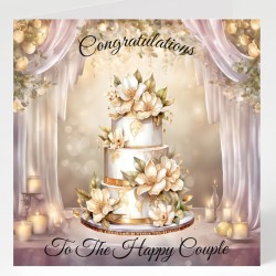 Wedding Day Card & Matching Gift Tag /Elegant, Cake, Marriage, Couple