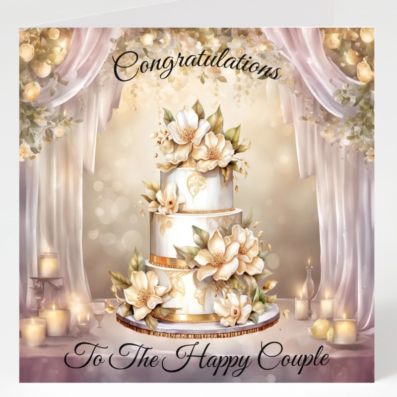 Wedding Day Card & Matching Gift Tag /Elegant, Cake, Marriage, Couple