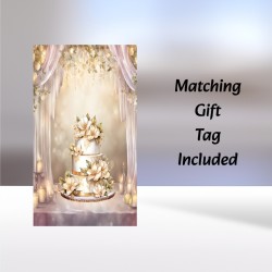 Wedding Day Card & Matching Gift Tag /Elegant, Cake, Marriage, Couple
