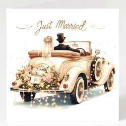Wedding Day Card & Matching Gift Tag /Elegant, Car, Marriage, Couple