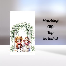 Wedding Day Card & Matching Gift Tag /Funny, Humour, Animal Couple, Marriage