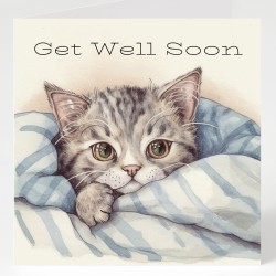 Cute Get Well Soon Card & Matching Gift Tag /Cat, Poorly Cat, For Him, For Her