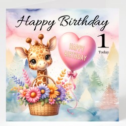 Giraffe Birthday Card & Matching Gift Tag/ From Age 1-7
