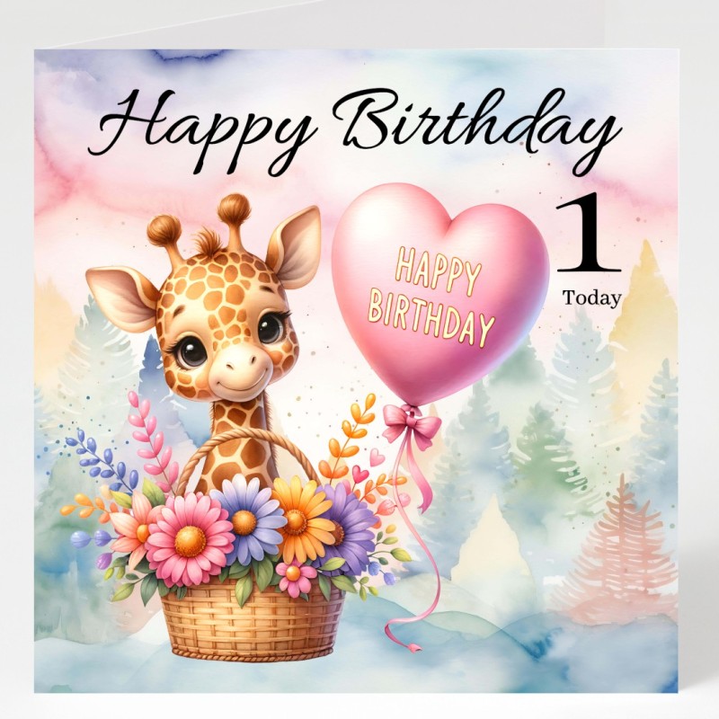 Giraffe Birthday Card & Matching Gift Tag/ From Age 1-7
