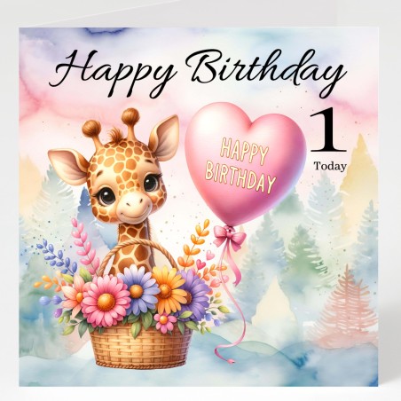 Giraffe Birthday Card & Matching Gift Tag/ From Age 1-7