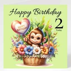 Monkey Birthday Card & Matching Gift Tag/ From Age 1-7