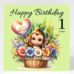 Monkey Birthday Card & Matching Gift Tag/ From Age 1-7