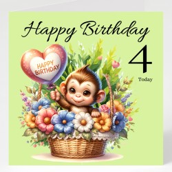 Monkey Birthday Card & Matching Gift Tag/ From Age 1-7