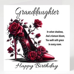 Granddaughter Birthday Card with Gift Tag / Gothic Style, Shoe, Alternative Card