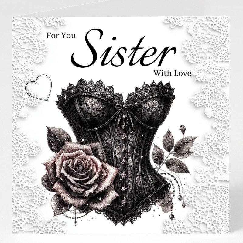 copy of Sister Birthday Card with Gift Tag / Gothic Style, Girl, Alternative Card
