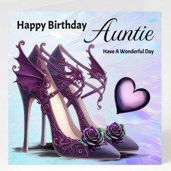 Auntie Birthday Card with Gift Tag / Gothic Style, Shoes, Alternative Card