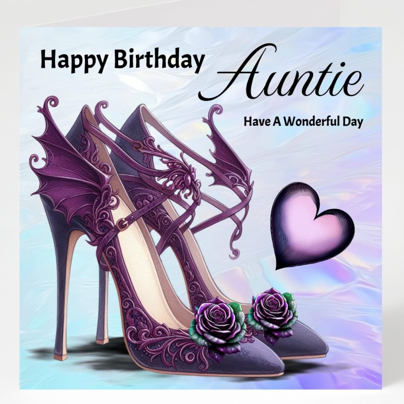 Auntie Birthday Card with Gift Tag / Gothic Style, Shoes, Alternative Card
