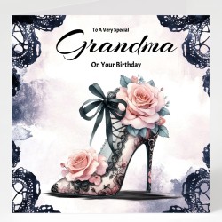 Grandma Birthday Card with Gift Tag / Gothic Style, Floral, Alternative Card