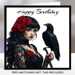 Birthday Card with Matching Gift Tag /Gothic theme, Gothic lady, Alternative