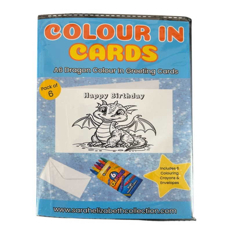 Dragon Colour In Birthday Card Pack/ Set of 6, Craft, Art, Blank Cards, Kids