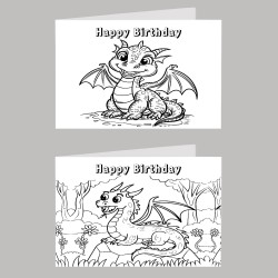 Dragon Colour In Birthday Card Pack/ Set of 6, Craft, Art, Blank Cards, Kids