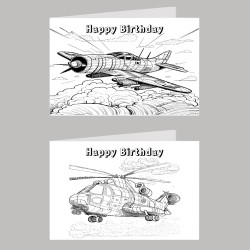 Military Colour In Birthday Card Pack/ Set of 6, Craft, Art, Blank Cards, Kids