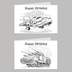 Military Colour In Birthday Card Pack/ Set of 6, Craft, Art, Blank Cards, Kids