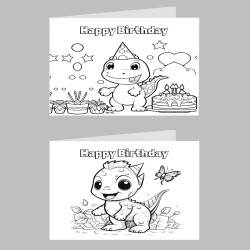 Dinosaur Colour In Birthday Card Pack/ Set of 6, Craft, Art, Blank Cards, Kids