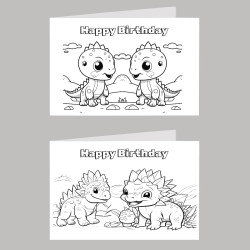 Dinosaur Colour In Birthday Card Pack/ Set of 6, Craft, Art, Blank Cards, Kids