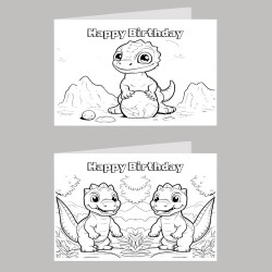 Dinosaur Colour In Birthday Card Pack/ Set of 6, Craft, Art, Blank Cards, Kids
