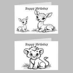 Animal Colour In Birthday Card Pack/ Set of 6, Craft, Art, Blank Cards, Kids
