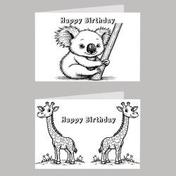 Animal Colour In Birthday Card Pack/ Set of 6, Craft, Art, Blank Cards, Kids
