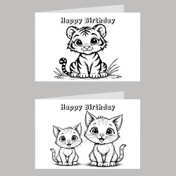 Animal Colour In Birthday Card Pack/ Set of 6, Craft, Art, Blank Cards, Kids