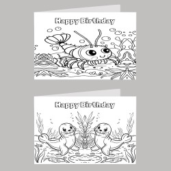 Ocean Colour In Birthday Card Pack/ Set of 6, Craft, Art, Blank Cards, Kids
