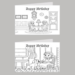 Friends Colour In Birthday Card Pack/ Set of 6, Craft, Art, Blank Cards, Kids