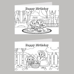 Friends Colour In Birthday Card Pack/ Set of 6, Craft, Art, Blank Cards, Kids