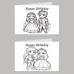 Prince & Princess Colour In Birthday Card Pack/ 6 Set, Craft, Art, Blank, Kids