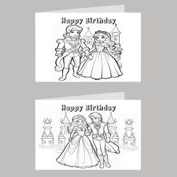 Prince & Princess Colour In Birthday Card Pack/ 6 Set, Craft, Art, Blank, Kids