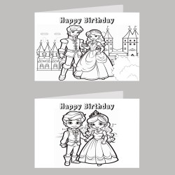 Prince & Princess Colour In Birthday Card Pack/ 6 Set, Craft, Art, Blank, Kids