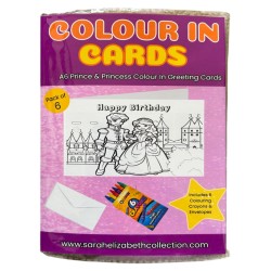 Prince & Princess Colour In Birthday Card Pack/ 6 Set, Craft, Art, Blank, Kids