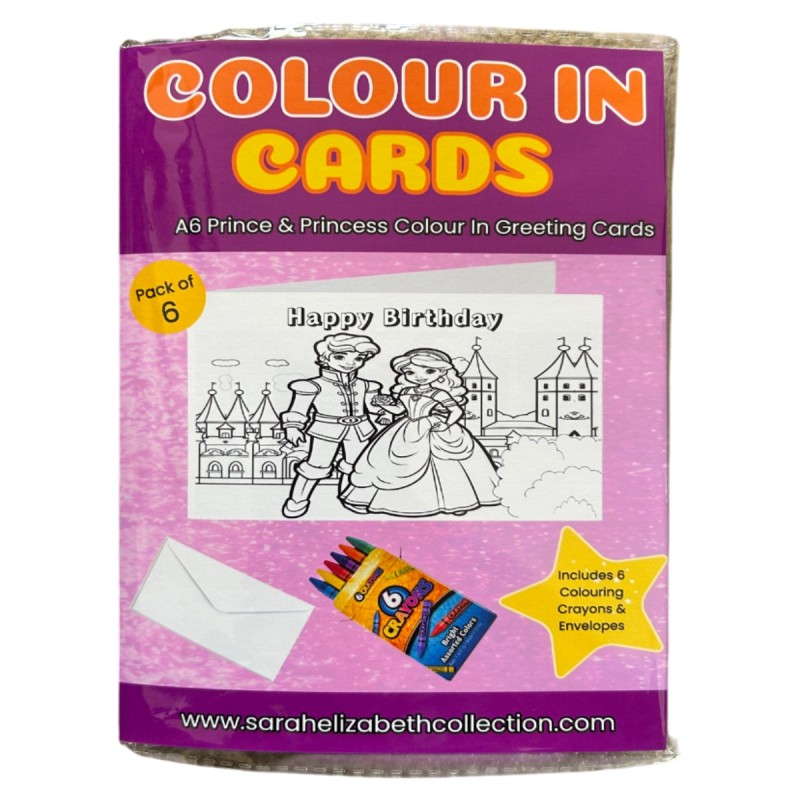 Prince & Princess Colour In Birthday Card Pack/ 6 Set, Craft, Art, Blank, Kids