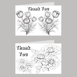 Thank You Colour In Birthday Card Pack/ Set of 6, Craft, Art, Blank Cards, Kids