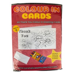 Thank You Colour In Birthday Card Pack/ Set of 6, Craft, Art, Blank Cards, Kids