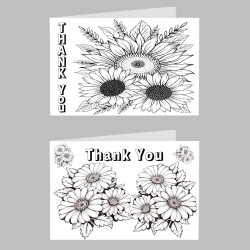 Thank You Colour In Birthday Card Pack/ Set of 6, Craft, Art, Blank Cards, Kids