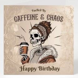 Gothic Humour Birthday Card with Matching Gift Tag /Gothic theme, Coffee, Chaos