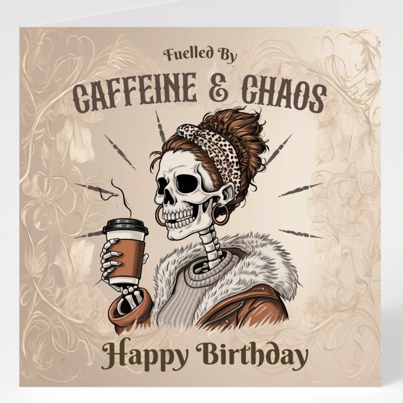 Gothic Humour Birthday Card with Matching Gift Tag /Gothic theme, Coffee, Chaos