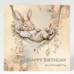 Rabbit Birthday Card & Matching Gift Tag/ Whimsical, Peter Rabbit Style, Bunny