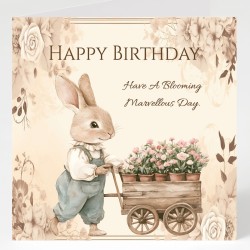 Rabbit Birthday Card & Matching Gift Tag/ Whimsical, Peter Rabbit Style, Bunny